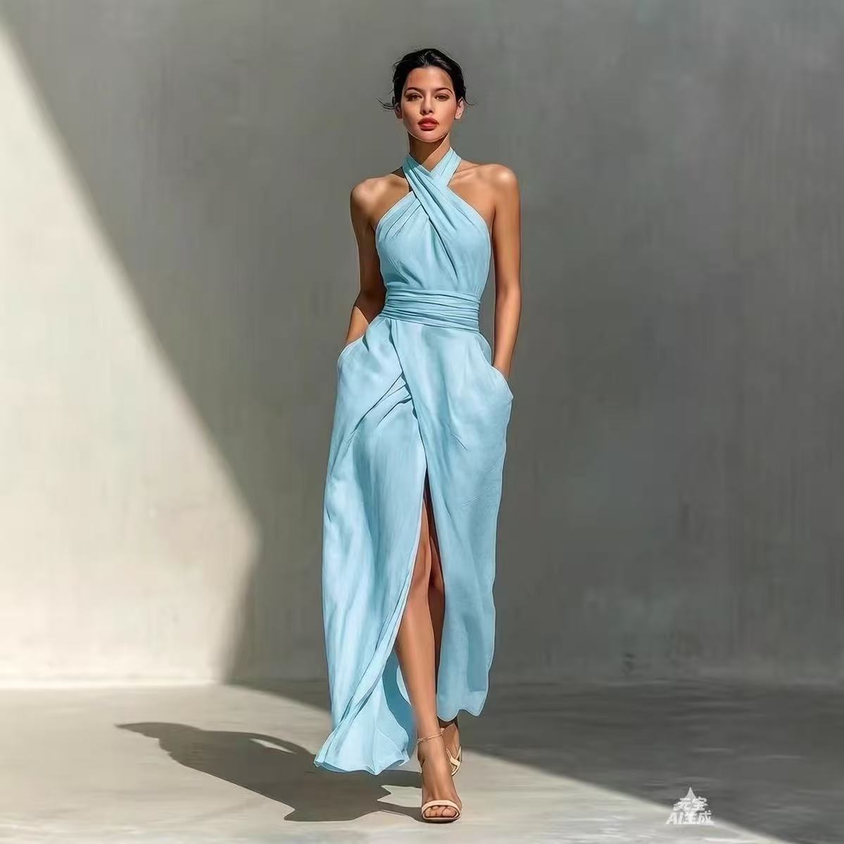 Maxi Dress Halter - Gaun panjang bergaya boho dengan belahan