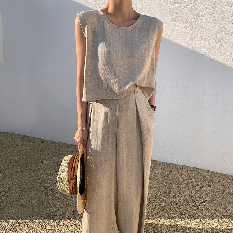 Linen Pant Wide - 2 set pakaian wanita 2026 Musim
