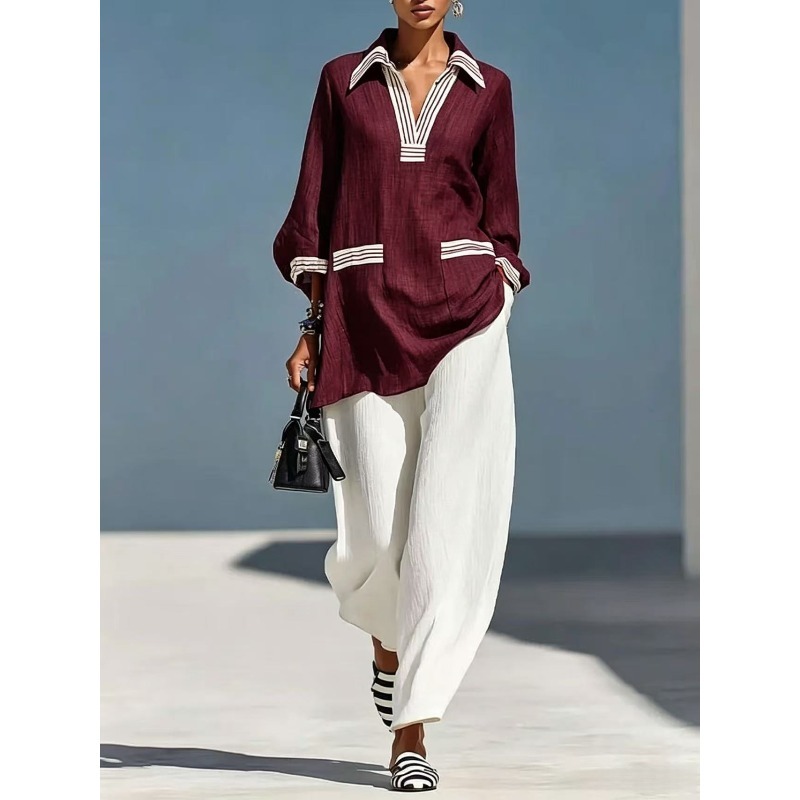 Linen Pant Wide - Setelan Baju Wanita Musim Panas Kasual