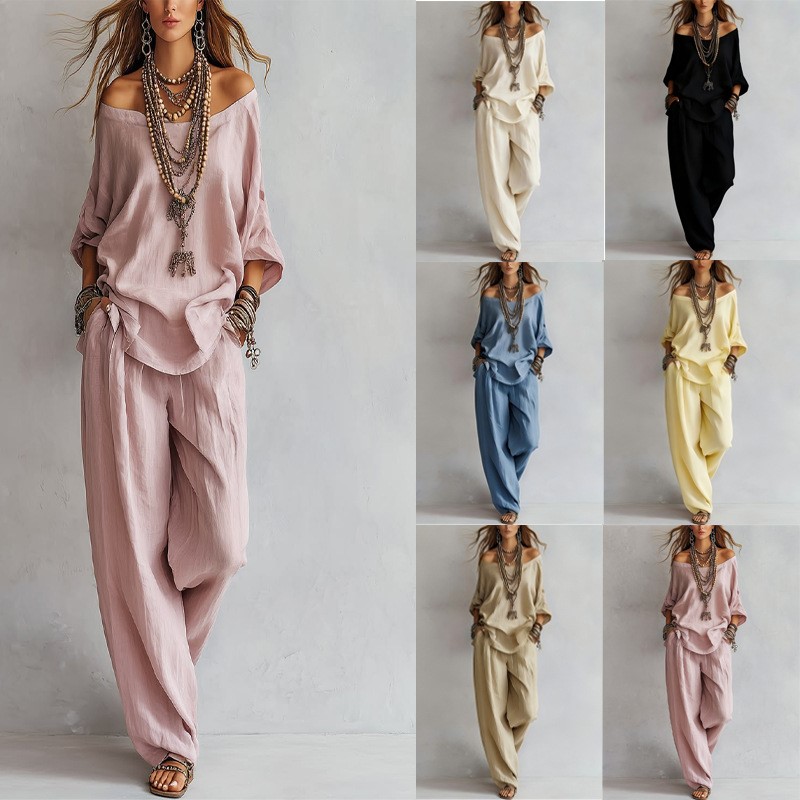 Setelan Wanita Dua Potong Atas - Linen Pant Wide ulasan dan harga