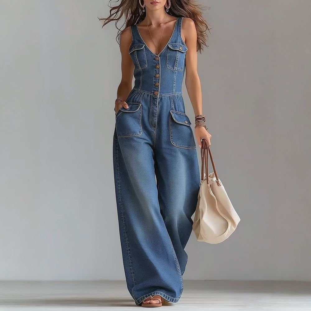 Jumpsuit denim kasual wanita,  - Jumpsuit Linen Relaxed ulasan dan harga